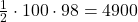 \frac{1}{2} \cdot 100 \cdot 98=4900