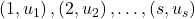 \left(1, u_{1}\right),\left(2, u_{2}\right), \ldots,\left(s, u_{s}\right)
